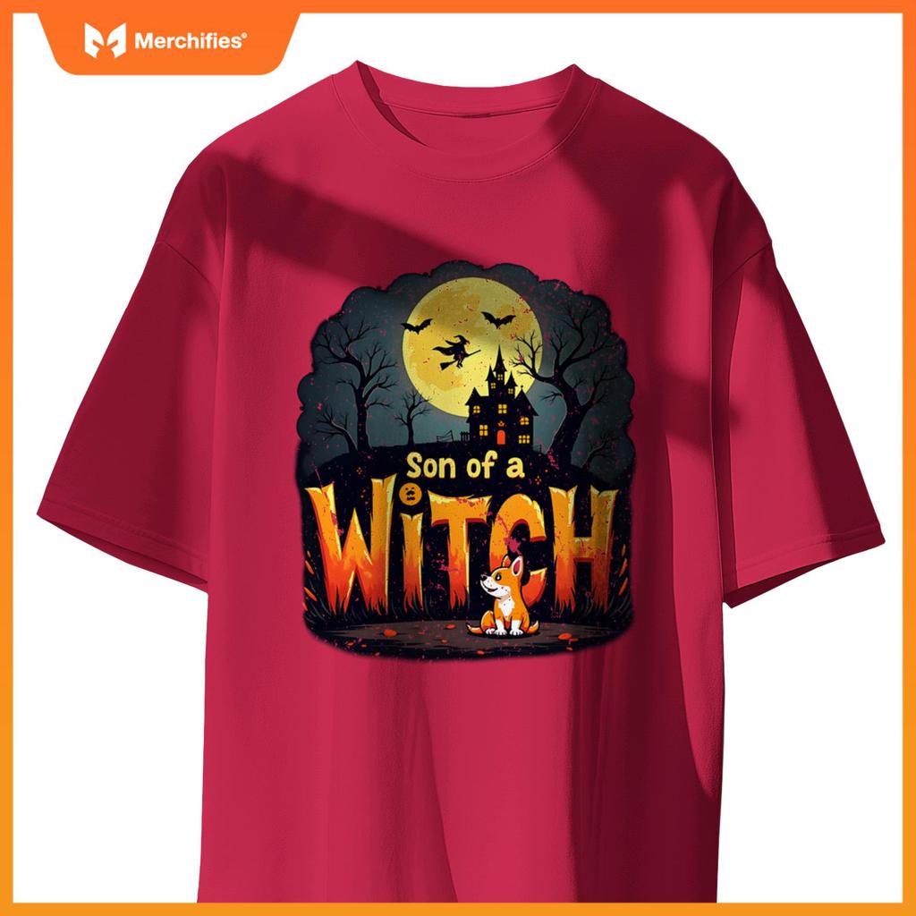 Son Of A Witch Funny Dog Halloween Men Woman Tee T-Shirt