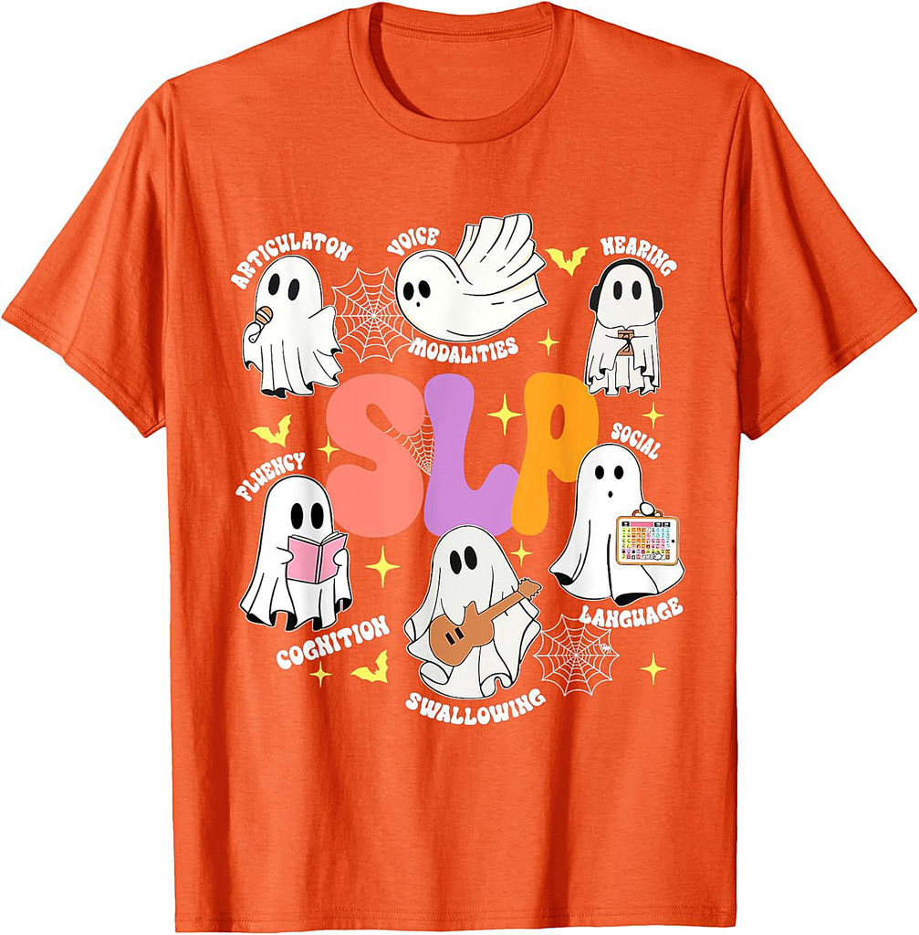 Speech Therapy Spooky Slp Halloween Shirt Cute Ghost T-Shirt