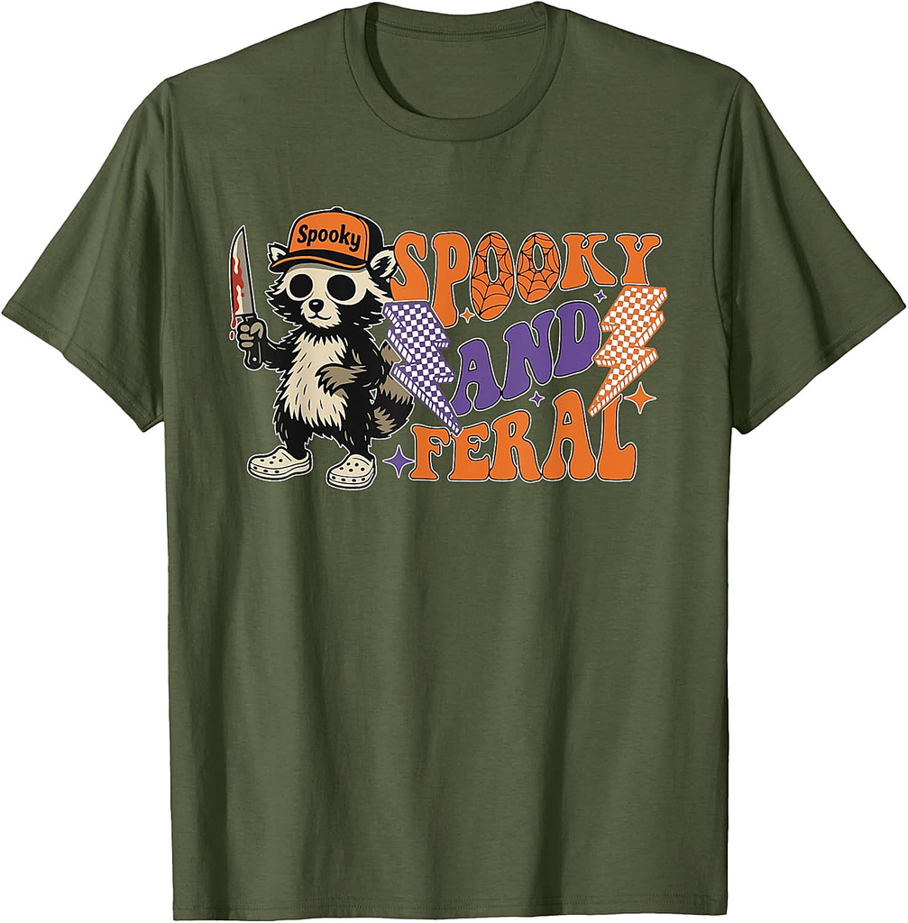Spooky And Feral Horror Halloween Racoon Spooky Season Gift T-Shirt