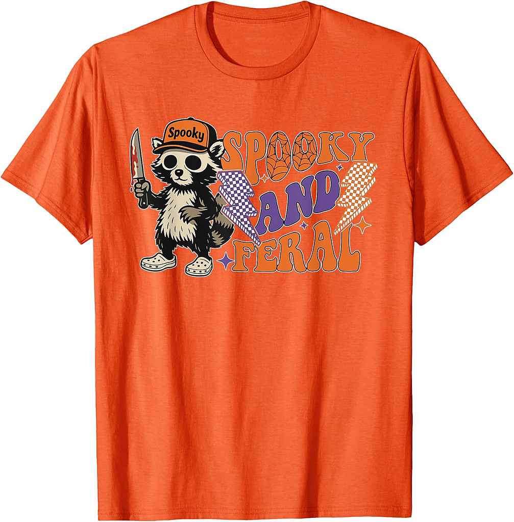 Spooky And Feral Horror Halloween Racoon Spooky Season Gift T-Shirt