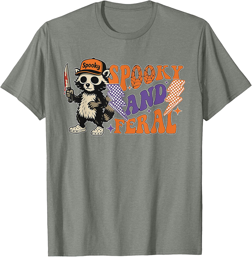 Spooky And Feral Horror Halloween Racoon Spooky Season Gift T-Shirt