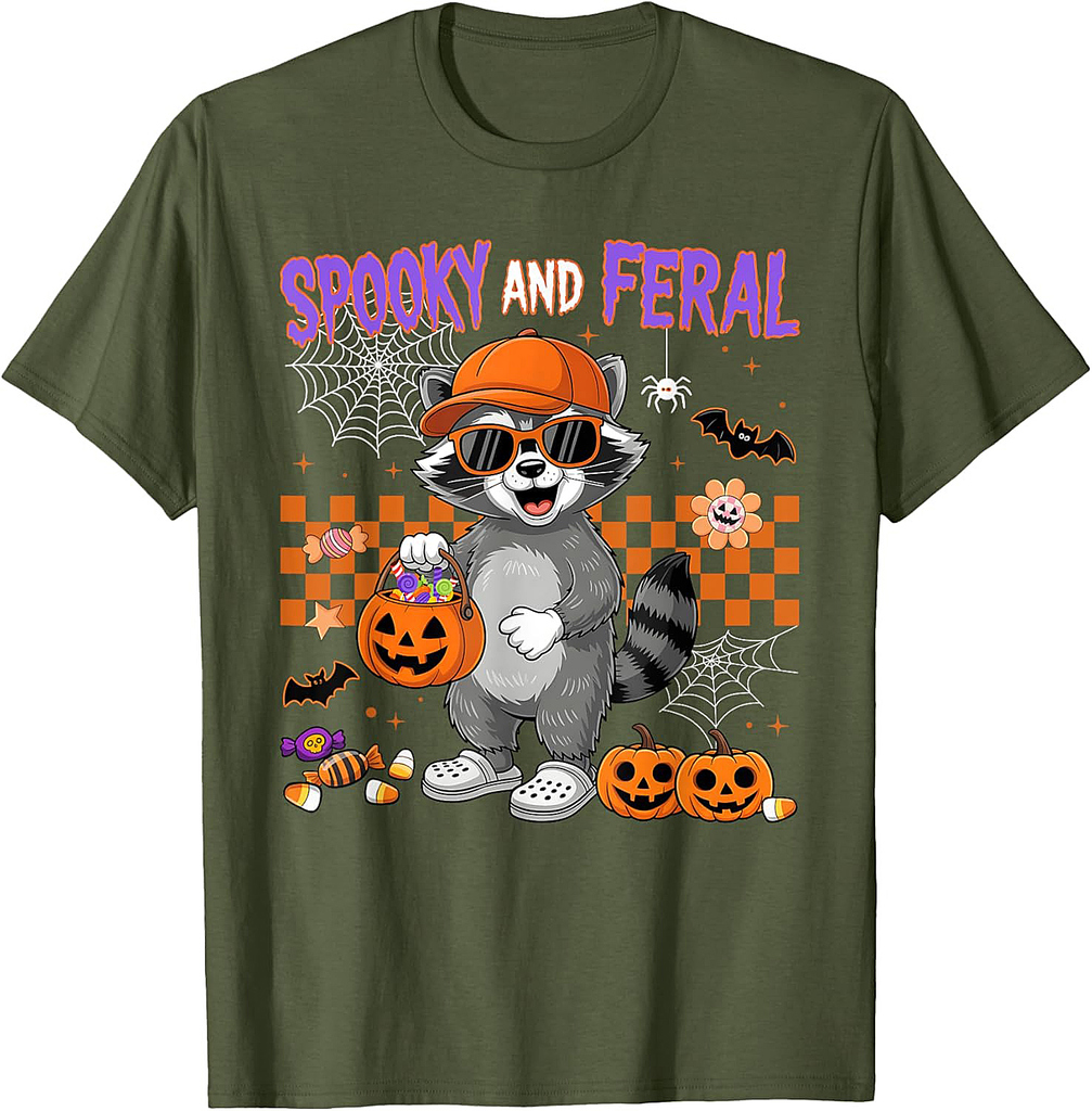 Spooky And Feral Raccoon Funny Halloween Costume Men Women T-Shirt