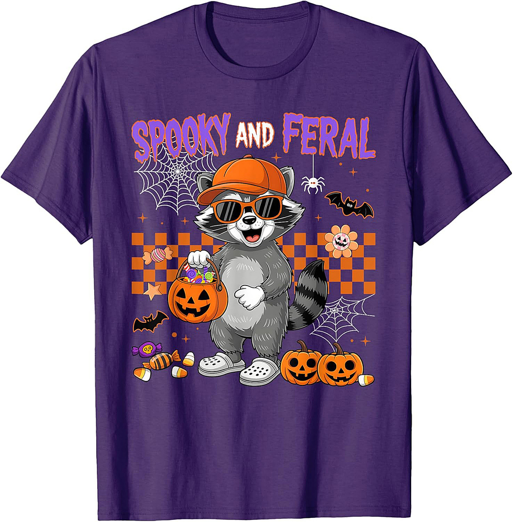 Spooky And Feral Raccoon Funny Halloween Costume Men Women T-Shirt