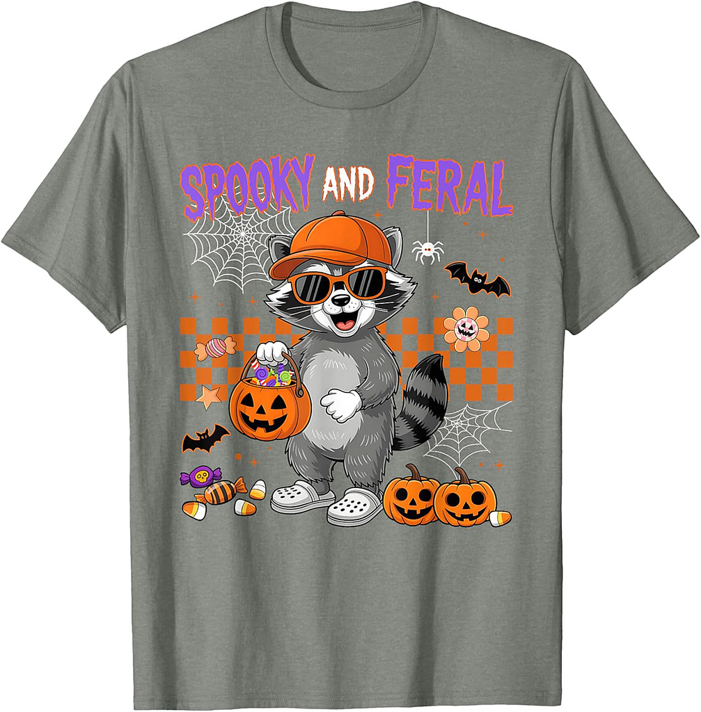 Spooky And Feral Raccoon Funny Halloween Costume Men Women T-Shirt