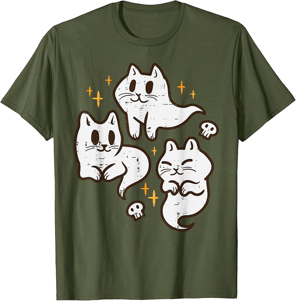Spooky Cat Ghosts Retro Vintage Halloween Women Girls T-Shirt