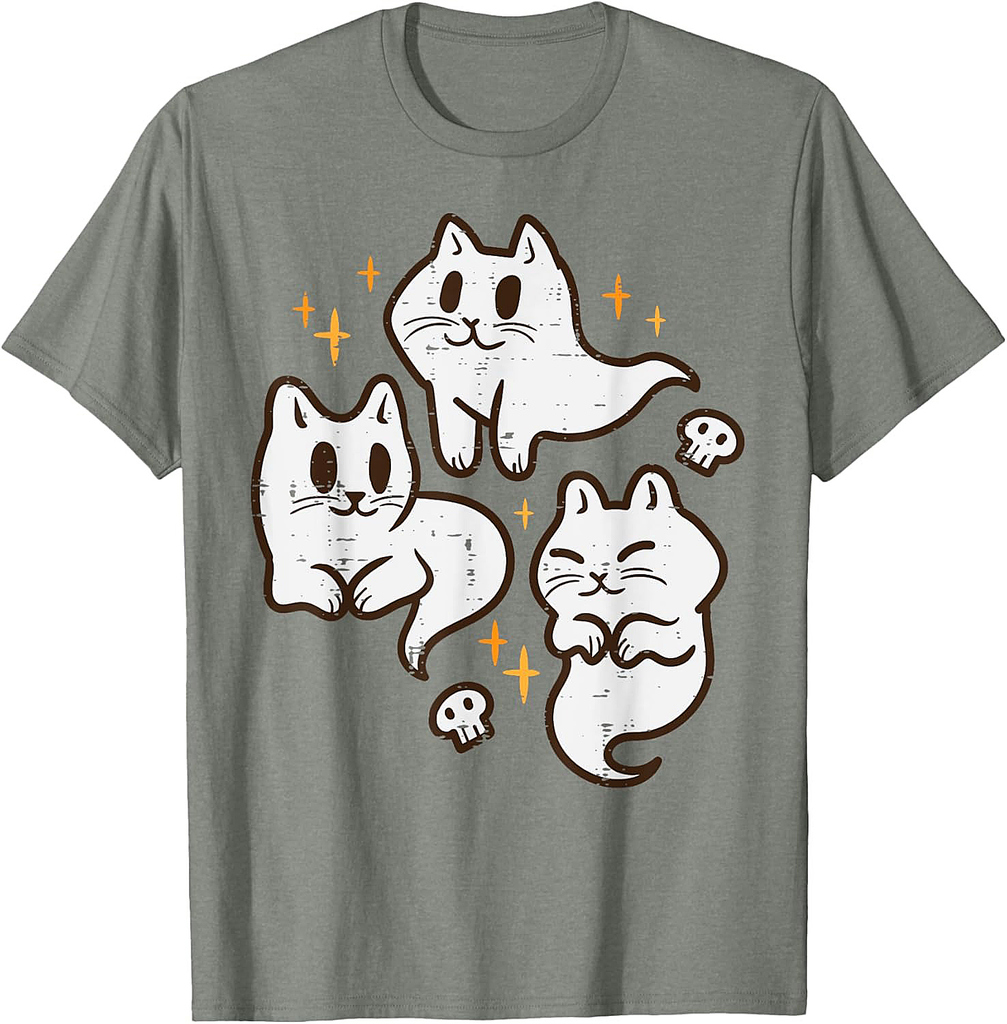 Spooky Cat Ghosts Retro Vintage Halloween Women Girls T-Shirt