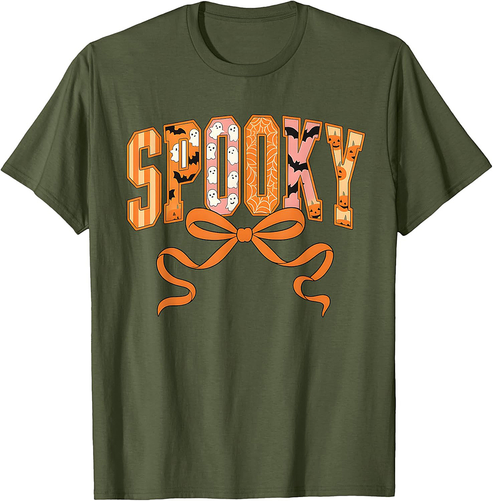Spooky Coquette Girly Pumpkin Ghost Funny Halloween T-Shirt