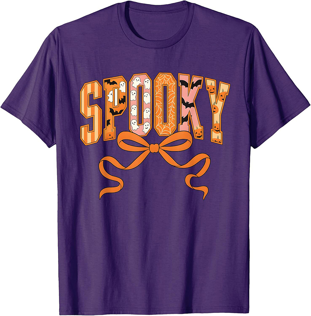 Spooky Coquette Girly Pumpkin Ghost Funny Halloween T-Shirt