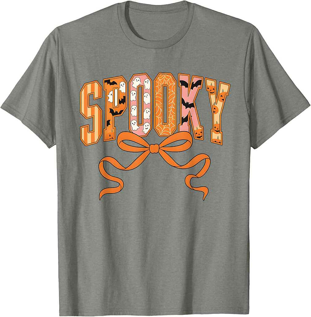 Spooky Coquette Girly Pumpkin Ghost Funny Halloween T-Shirt
