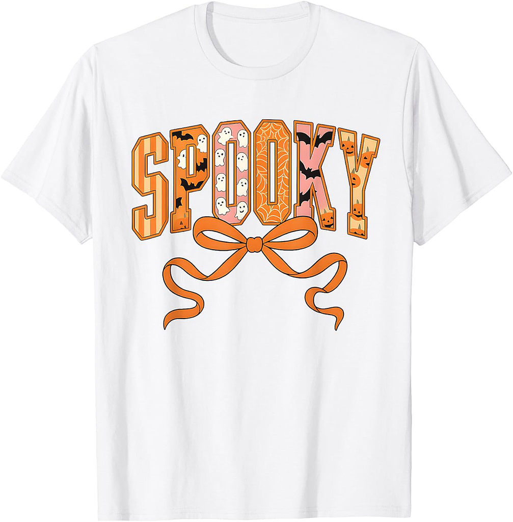 Spooky Coquette Girly Pumpkin Ghost Funny Halloween T-Shirt