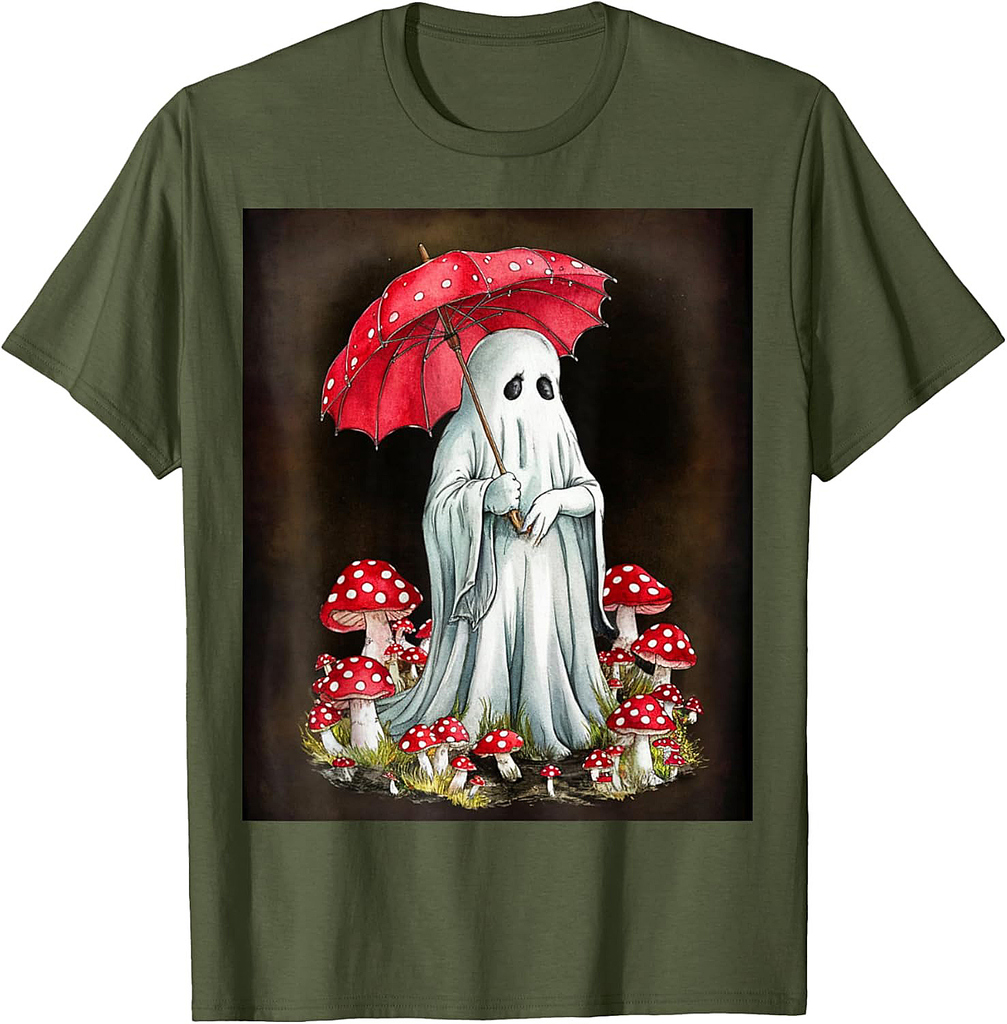 Spooky Cottagecore Ghost - Halloween Mushroom Delight T-Shirt