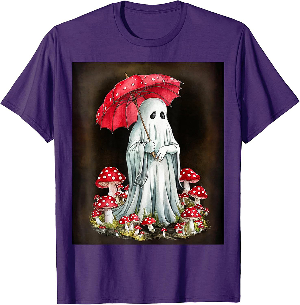 Spooky Cottagecore Ghost - Halloween Mushroom Delight T-Shirt