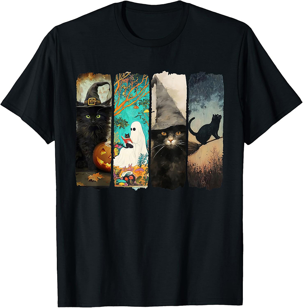Spooky Ghost Black Cat Halloween Read More Books Witch T-Shirt