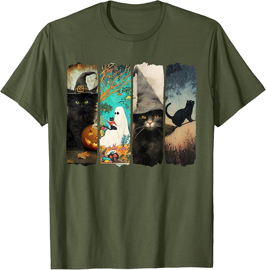 Spooky Ghost Black Cat Halloween Read More Books Witch T-Shirt