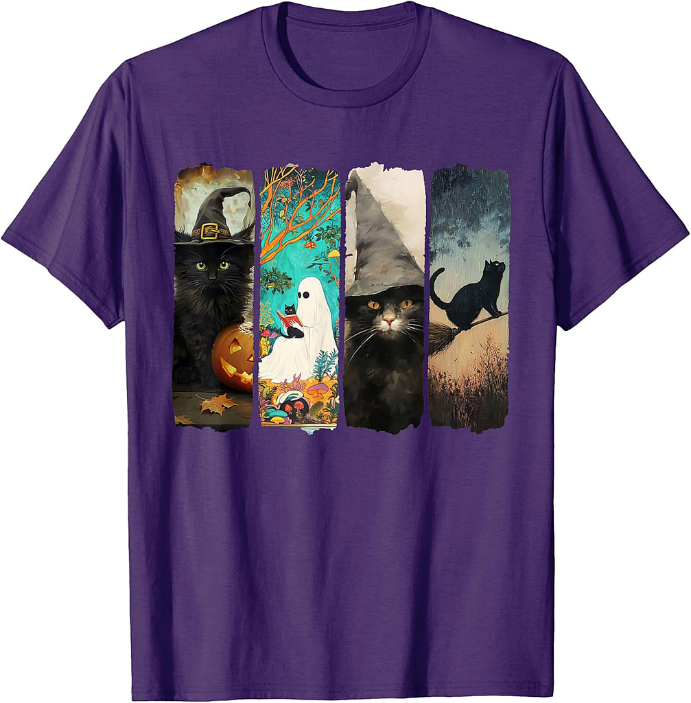 Spooky Ghost Black Cat Halloween Read More Books Witch T-Shirt