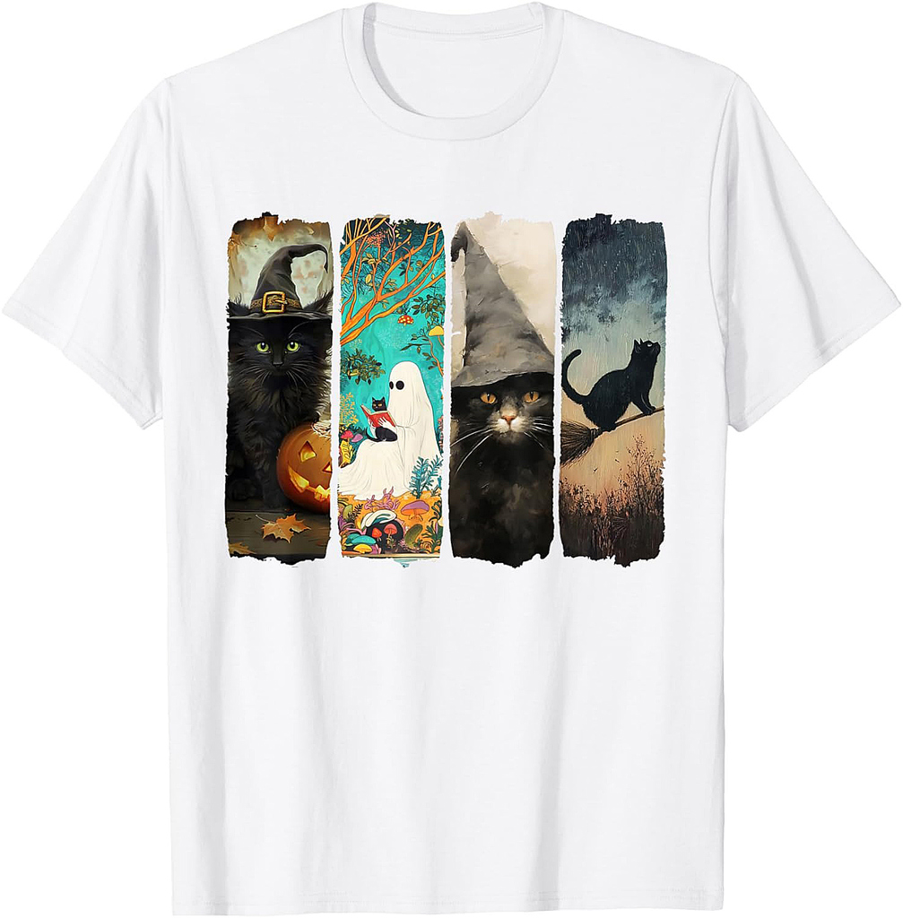 Spooky Ghost Black Cat Halloween Read More Books Witch T-Shirt