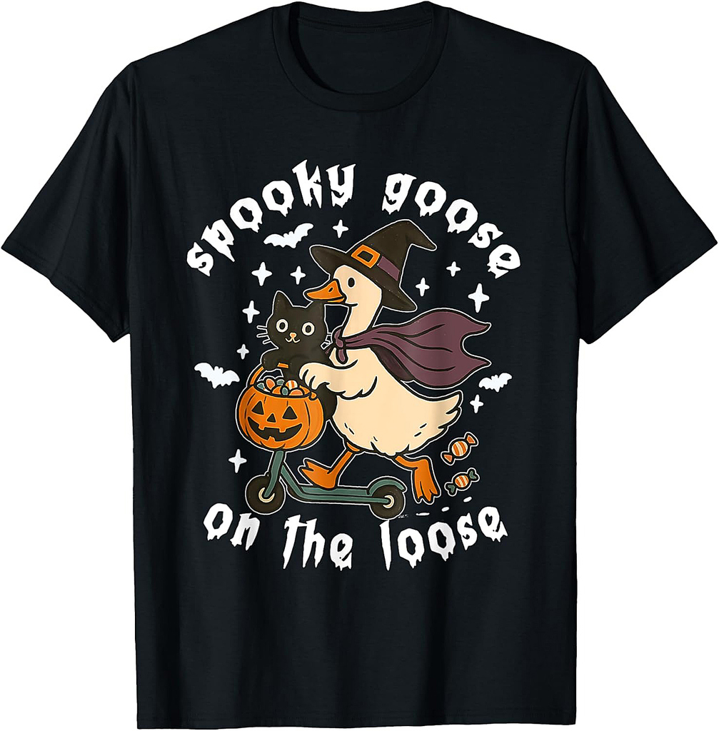 Spooky Goose On The Loose Witch Silly Goose Animal Halloween T-Shirt