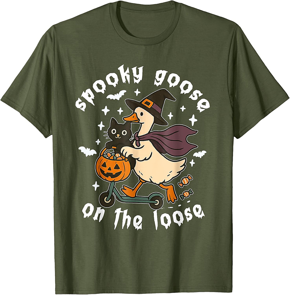 Spooky Goose On The Loose Witch Silly Goose Animal Halloween T-Shirt