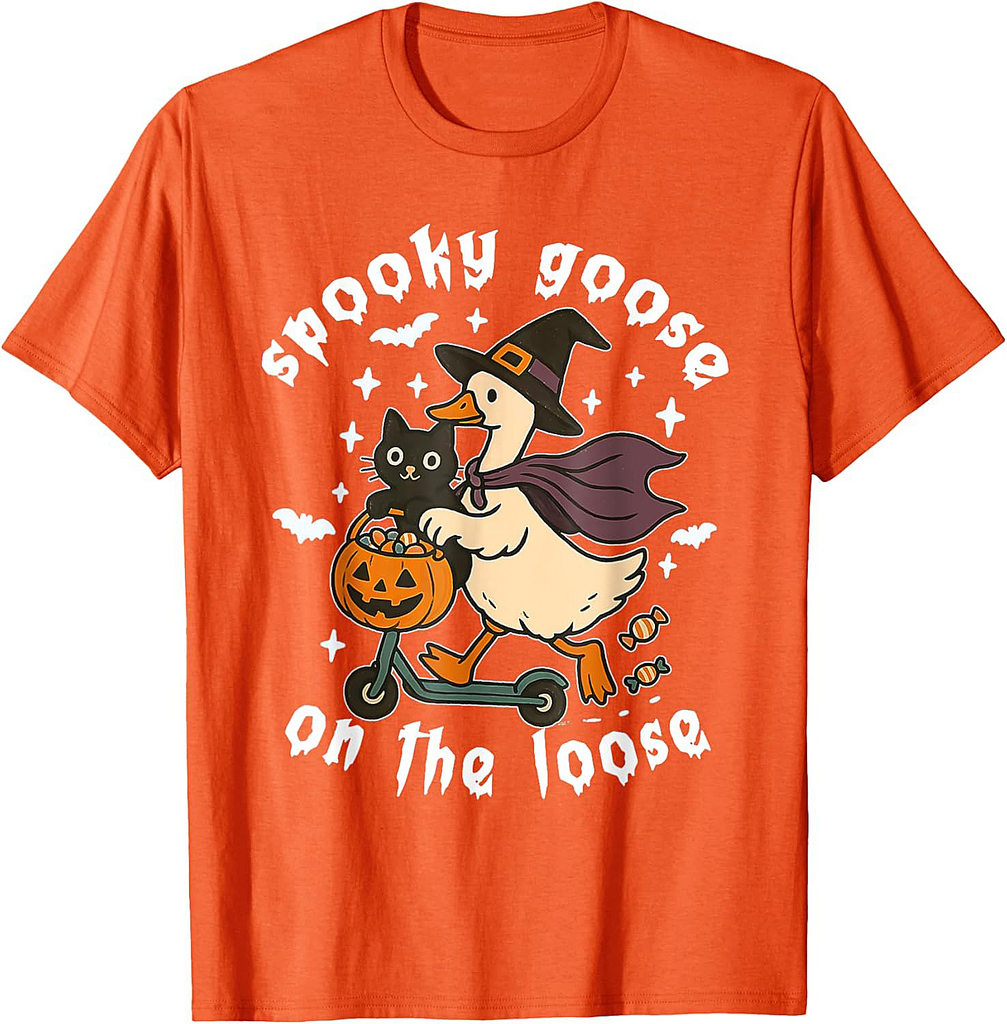 Spooky Goose On The Loose Witch Silly Goose Animal Halloween T-Shirt