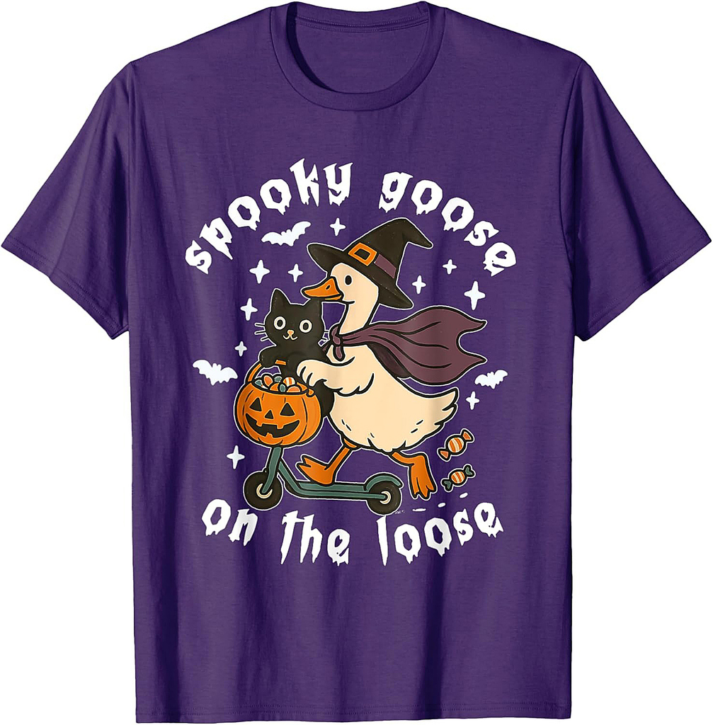 Spooky Goose On The Loose Witch Silly Goose Animal Halloween T-Shirt