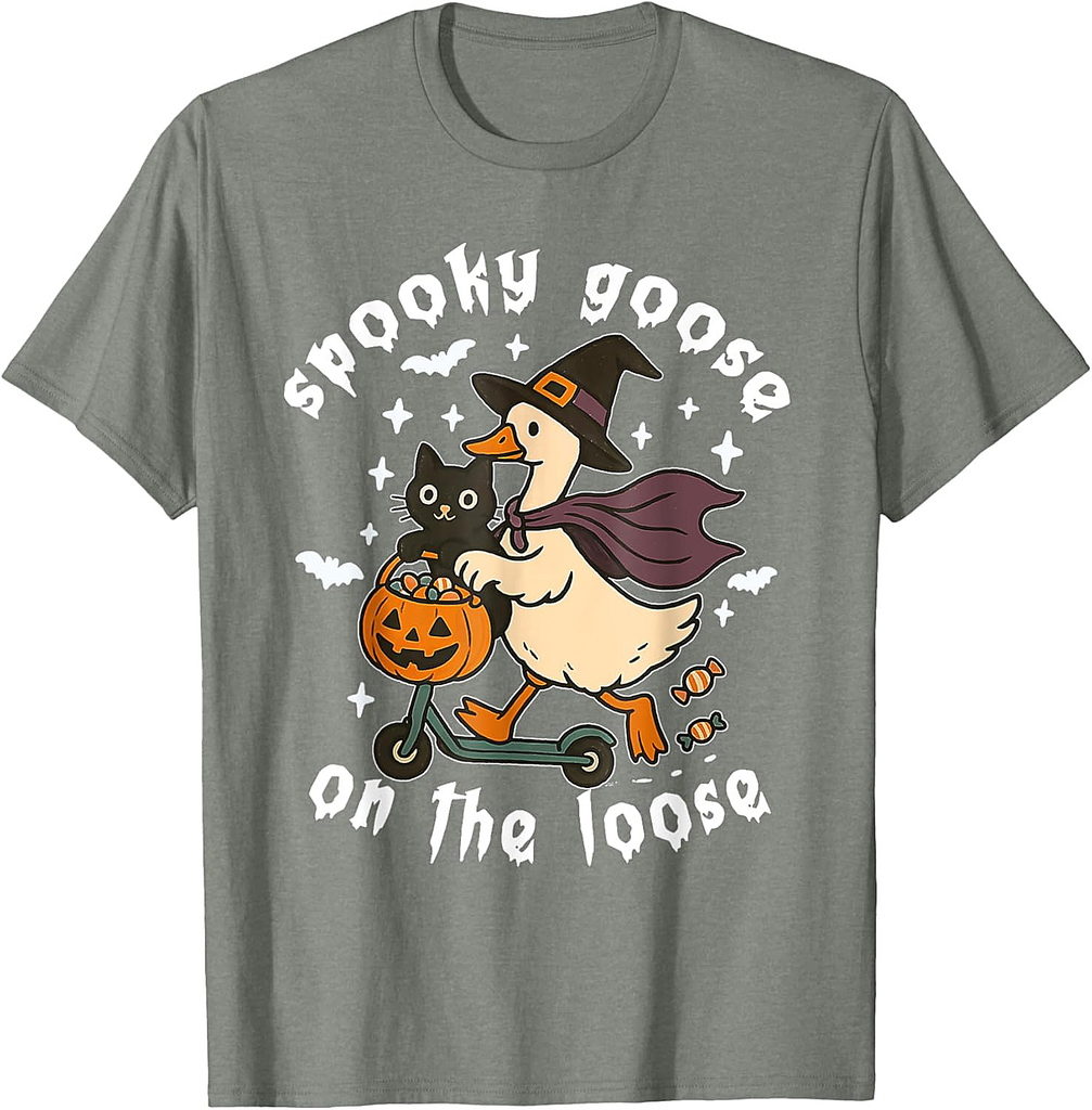 Spooky Goose On The Loose Witch Silly Goose Animal Halloween T-Shirt