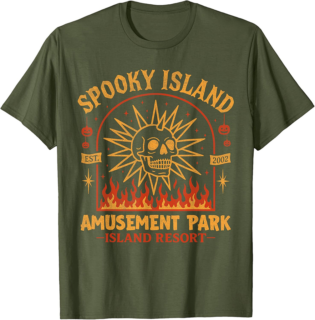 Spooky Island Est 2002 Amusement Park Skull Halloween T-Shirt
