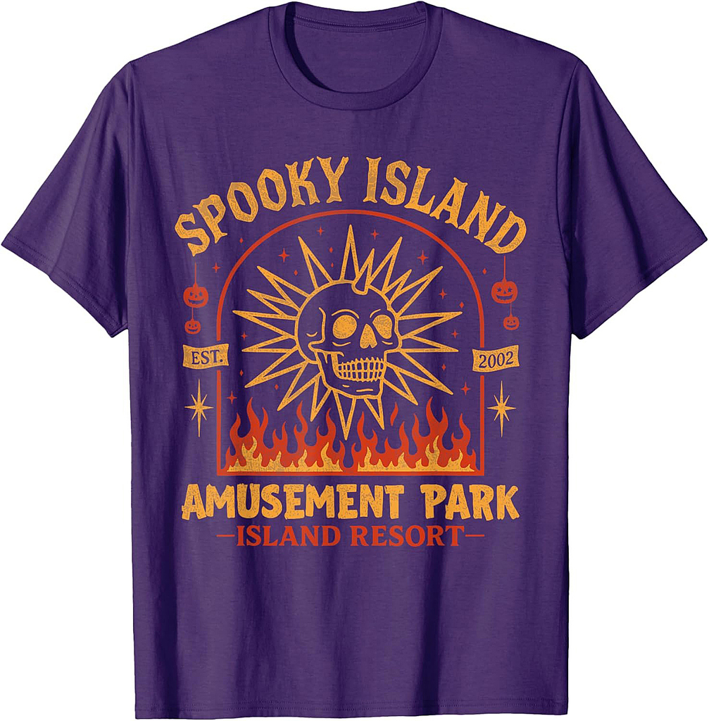 Spooky Island Est 2002 Amusement Park Skull Halloween T-Shirt