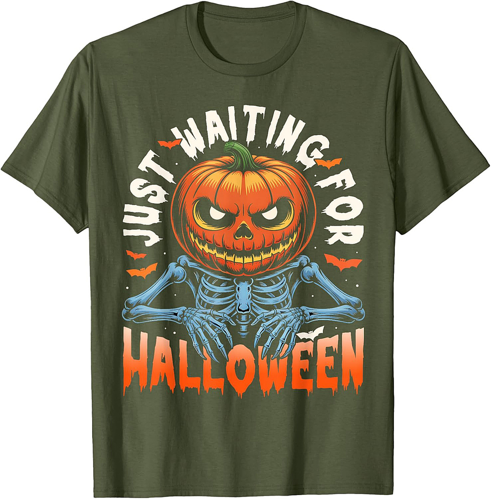 Spooky Pumpkin Just Waiting For Halloween Skeleton Scary T-Shirt