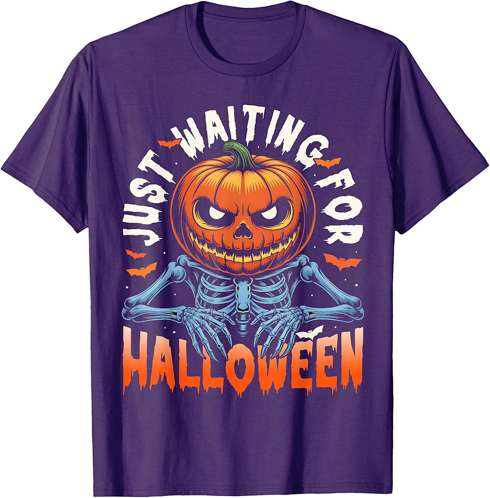 Spooky Pumpkin Just Waiting For Halloween Skeleton Scary T-Shirt