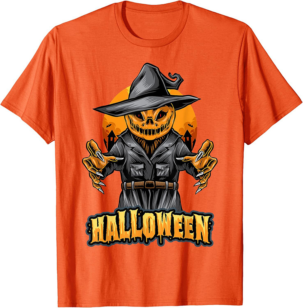 Spooky Pumpkin Scarecrow Witch Hat Funny Halloween 2020 gift T-Shirt