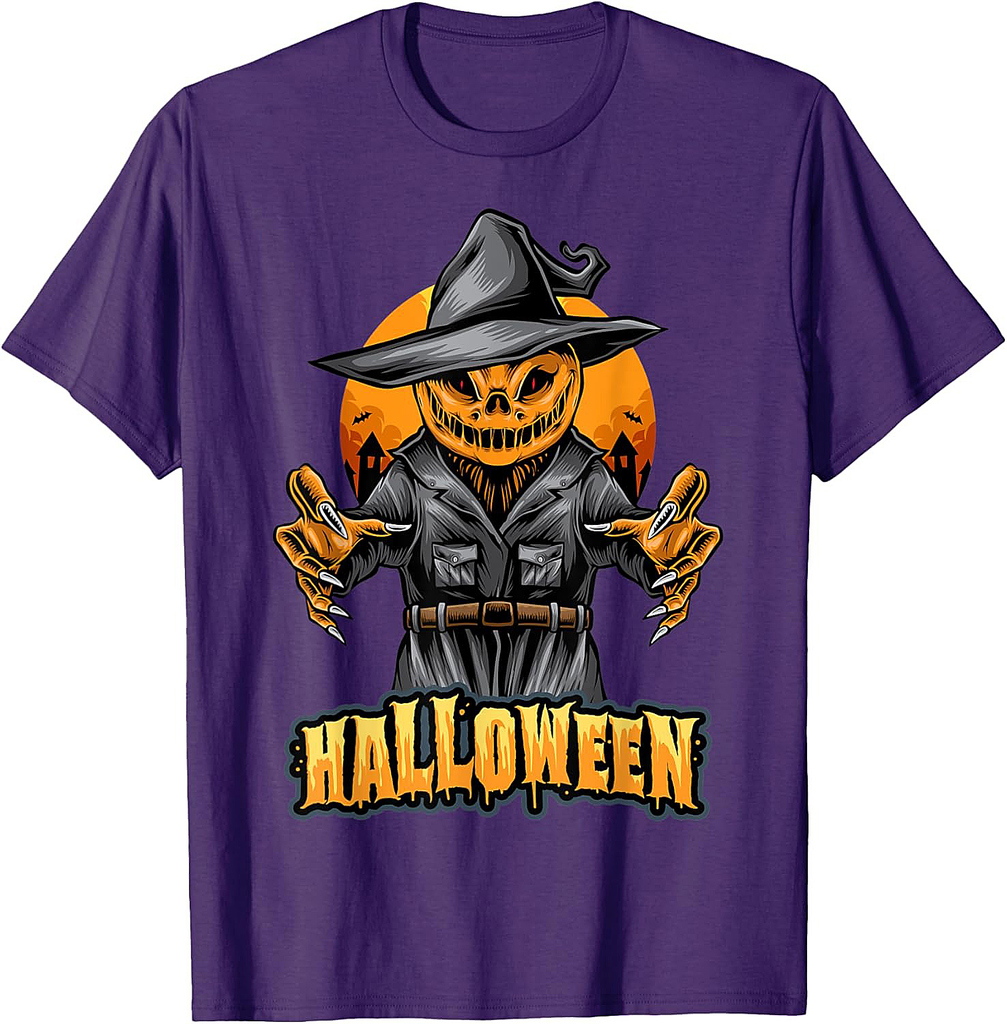 Spooky Pumpkin Scarecrow Witch Hat Funny Halloween 2020 gift T-Shirt