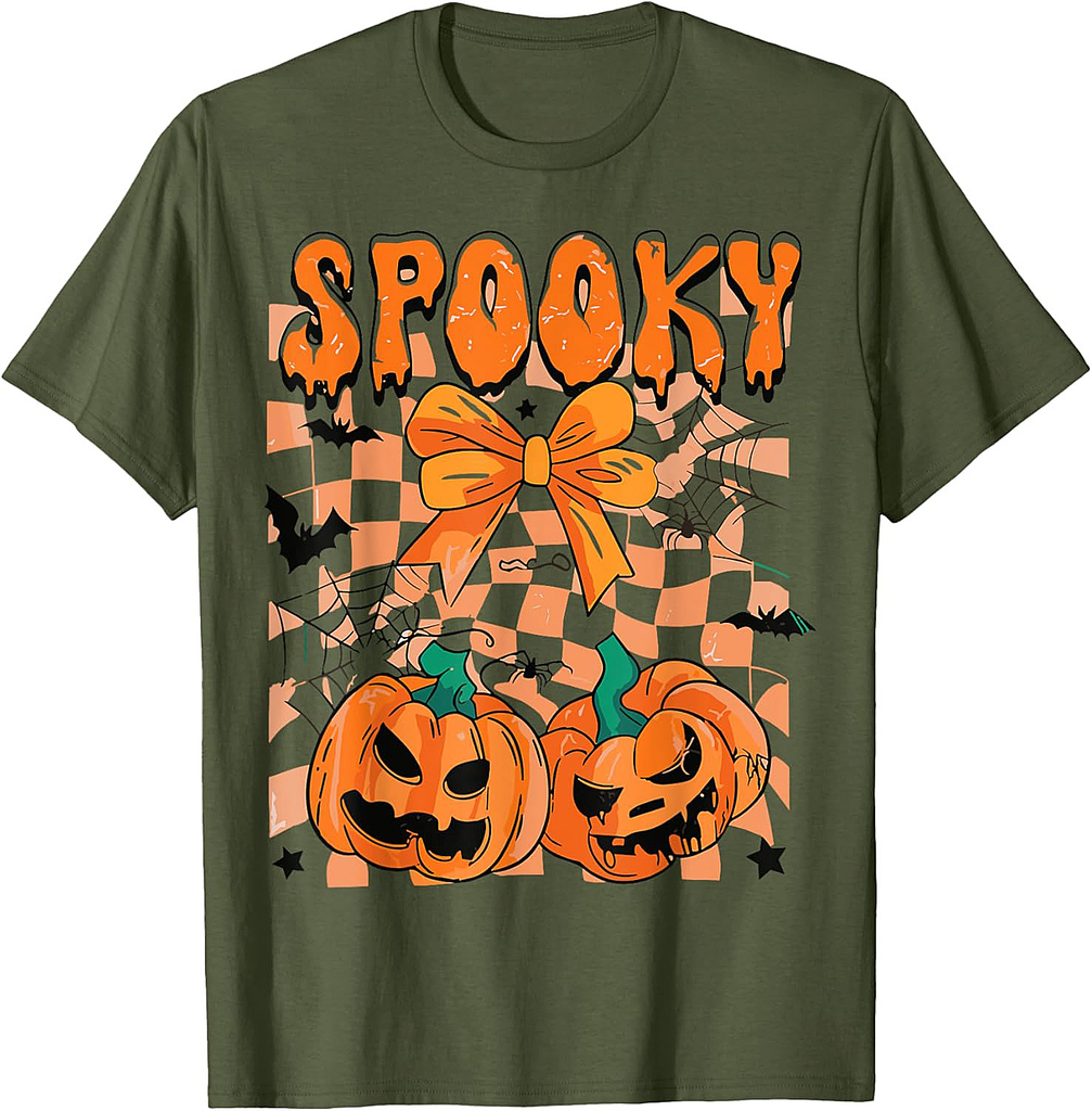 Spooky Season Coquette Bow Pumpkin Halloween Girl Women Kid T-Shirt