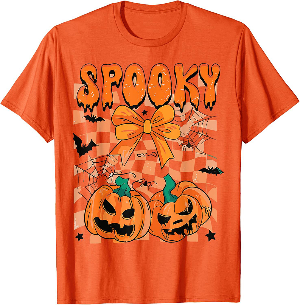 Spooky Season Coquette Bow Pumpkin Halloween Girl Women Kid T-Shirt