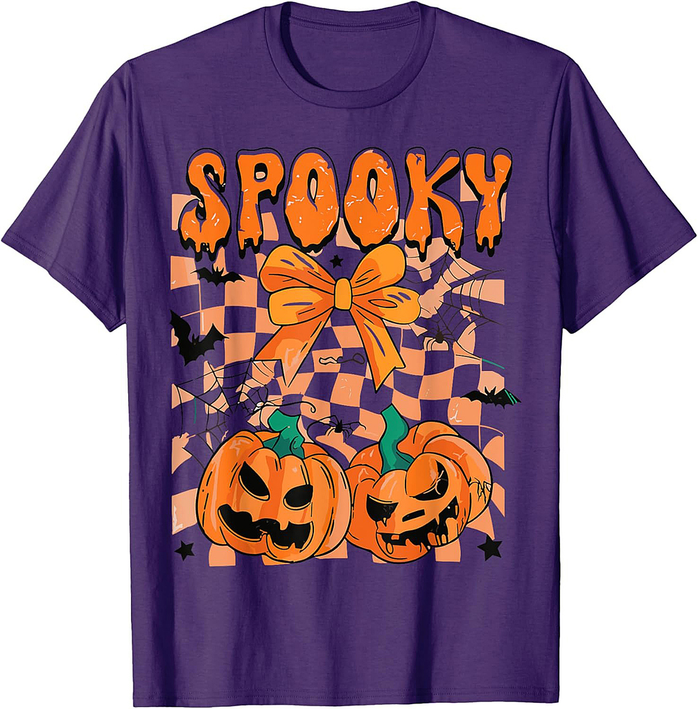 Spooky Season Coquette Bow Pumpkin Halloween Girl Women Kid T-Shirt