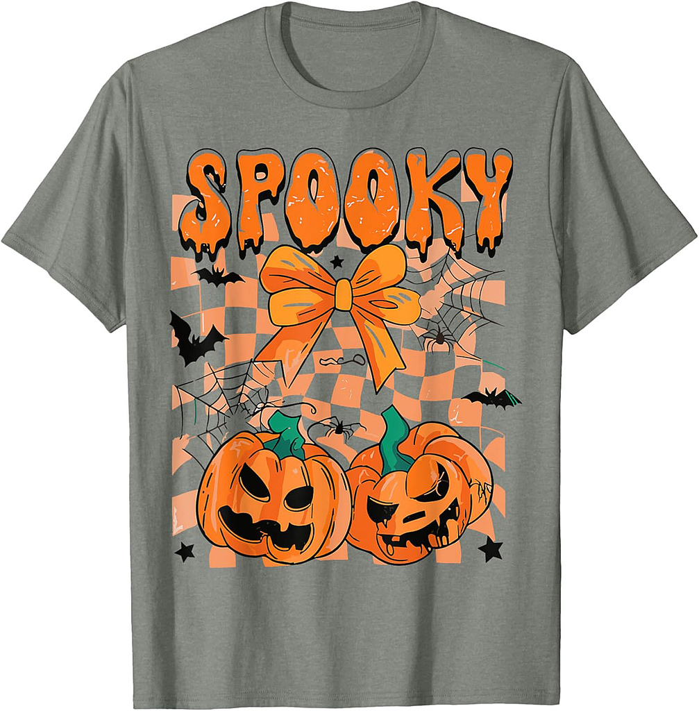 Spooky Season Coquette Bow Pumpkin Halloween Girl Women Kid T-Shirt