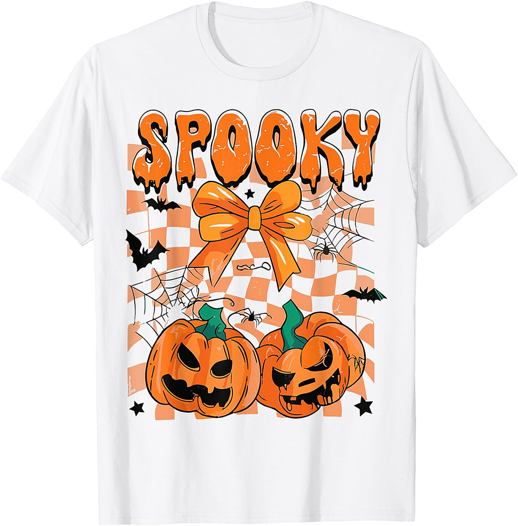 Spooky Season Coquette Bow Pumpkin Halloween Girl Women Kid T-Shirt