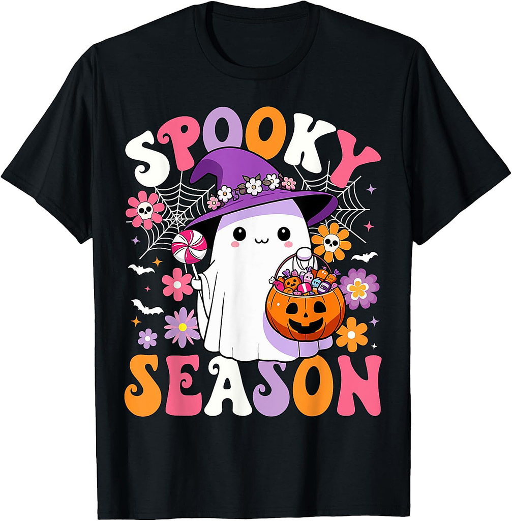 Spooky Season Halloween Ghost Groovy Halloween Women Girls T-Shirt