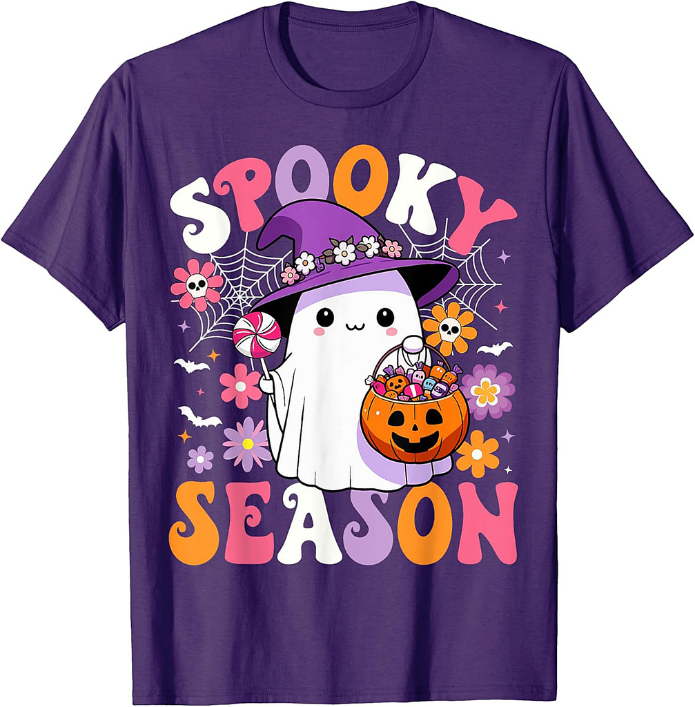 Spooky Season Halloween Ghost Groovy Halloween Women Girls T-Shirt