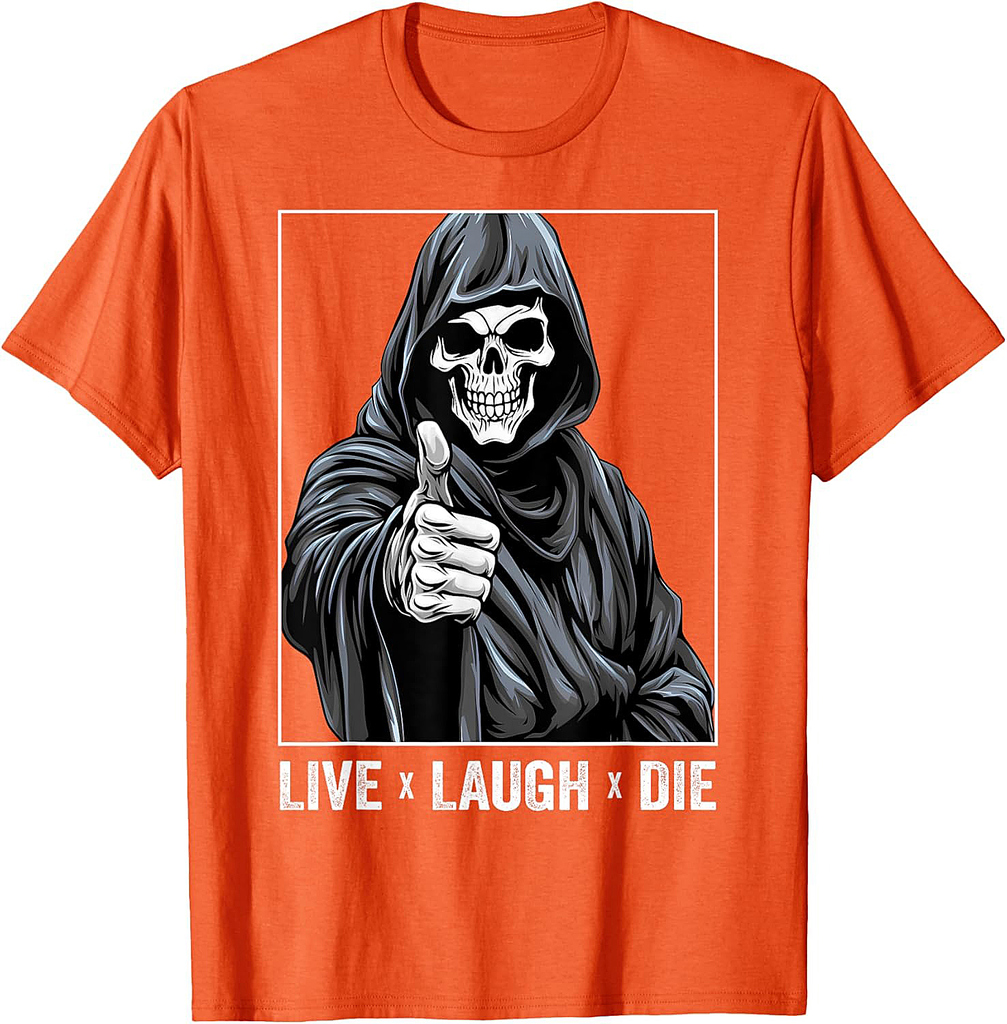 Spooky Skeleton Halloween Live Laugh Die Thumbs Up T-Shirt
