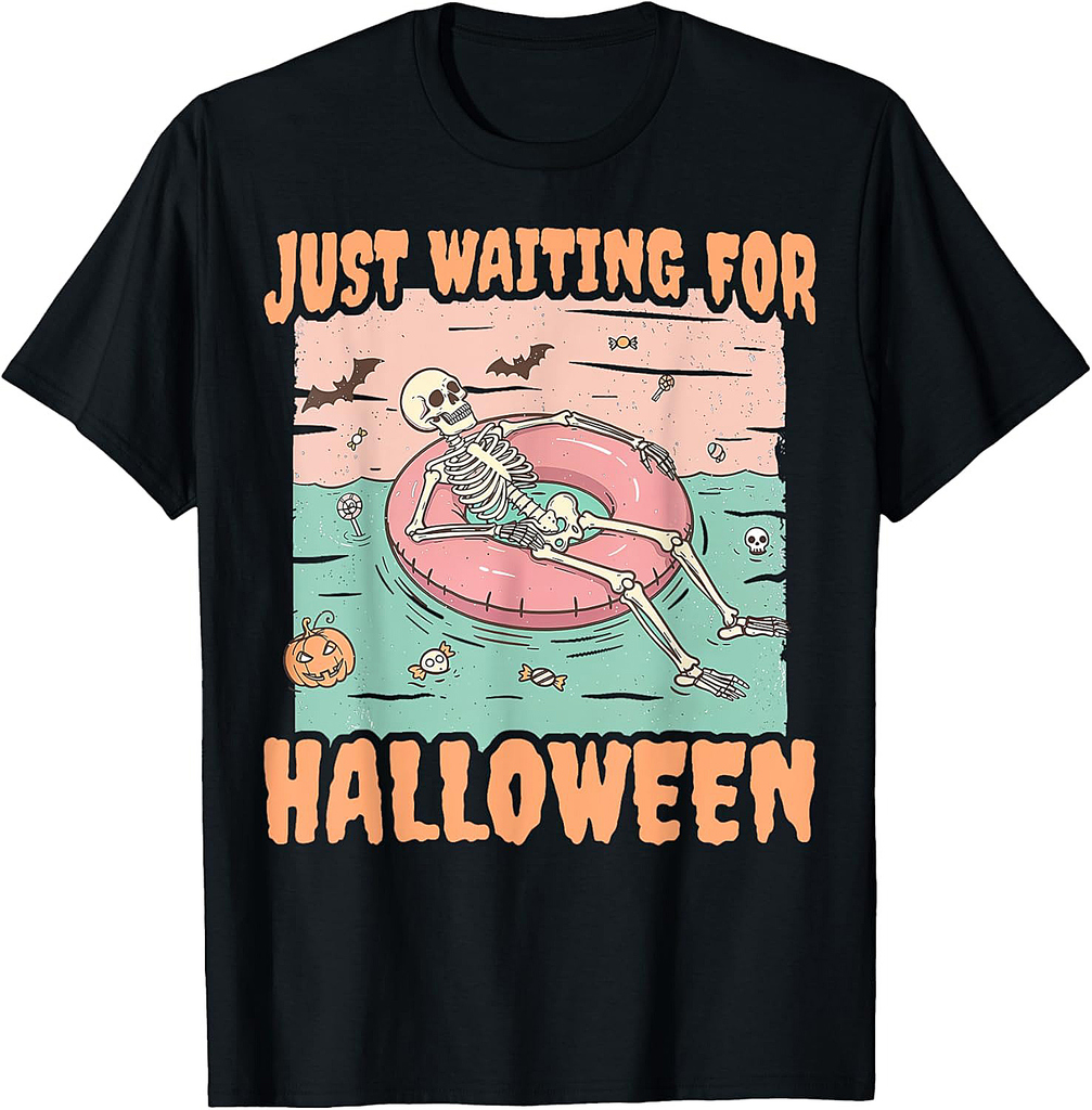 Spooky Summer Skeleton Just Waiting For Halloween Funny T-Shirt