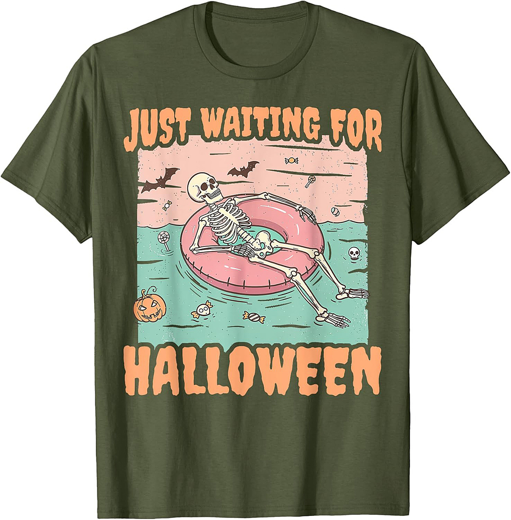 Spooky Summer Skeleton Just Waiting For Halloween Funny T-Shirt