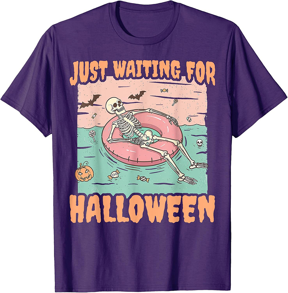 Spooky Summer Skeleton Just Waiting For Halloween Funny T-Shirt