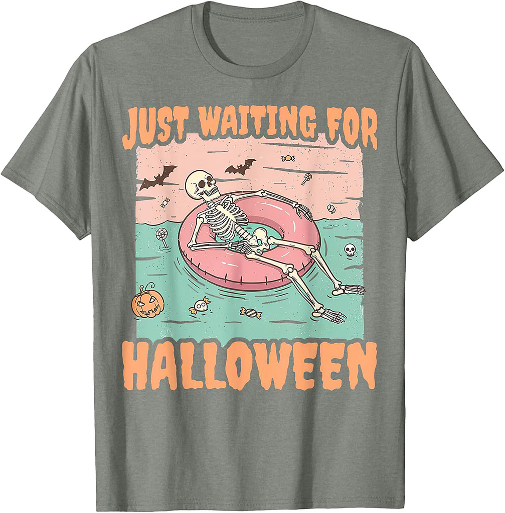 Spooky Summer Skeleton Just Waiting For Halloween Funny T-Shirt