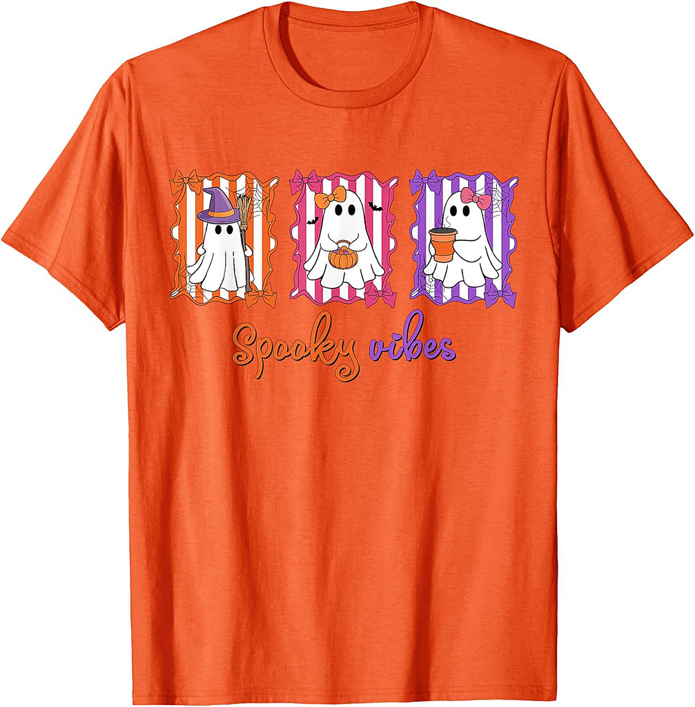 Spooky Vibes Ghost Retro Groovy Halloween Women Girls Kids T-Shirt