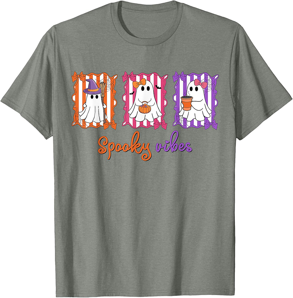 Spooky Vibes Ghost Retro Groovy Halloween Women Girls Kids T-Shirt