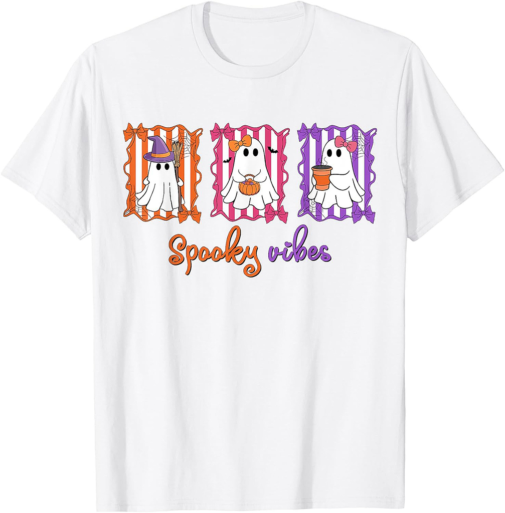Spooky Vibes Ghost Retro Groovy Halloween Women Girls Kids T-Shirt