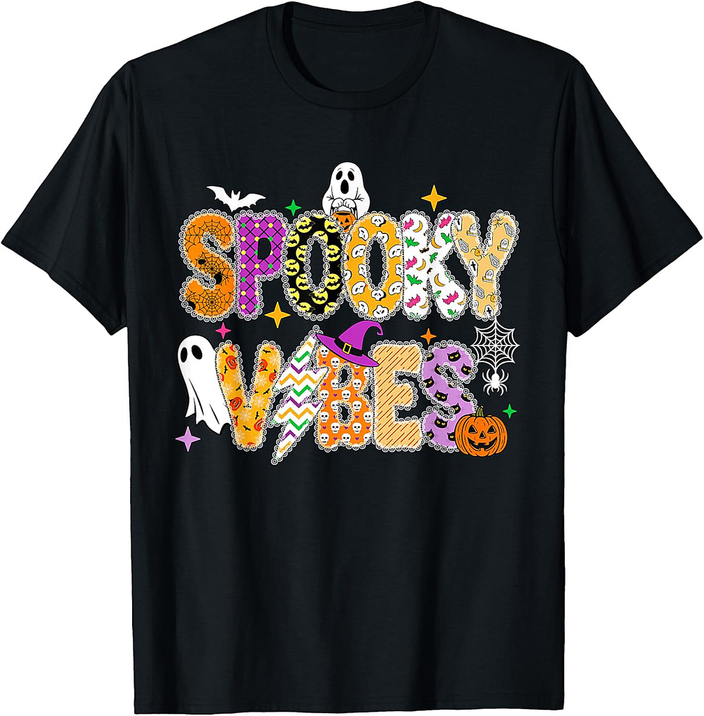 Spooky Vibes Retro Ghost Coquette Bow Halloween Women Girls T-Shirt