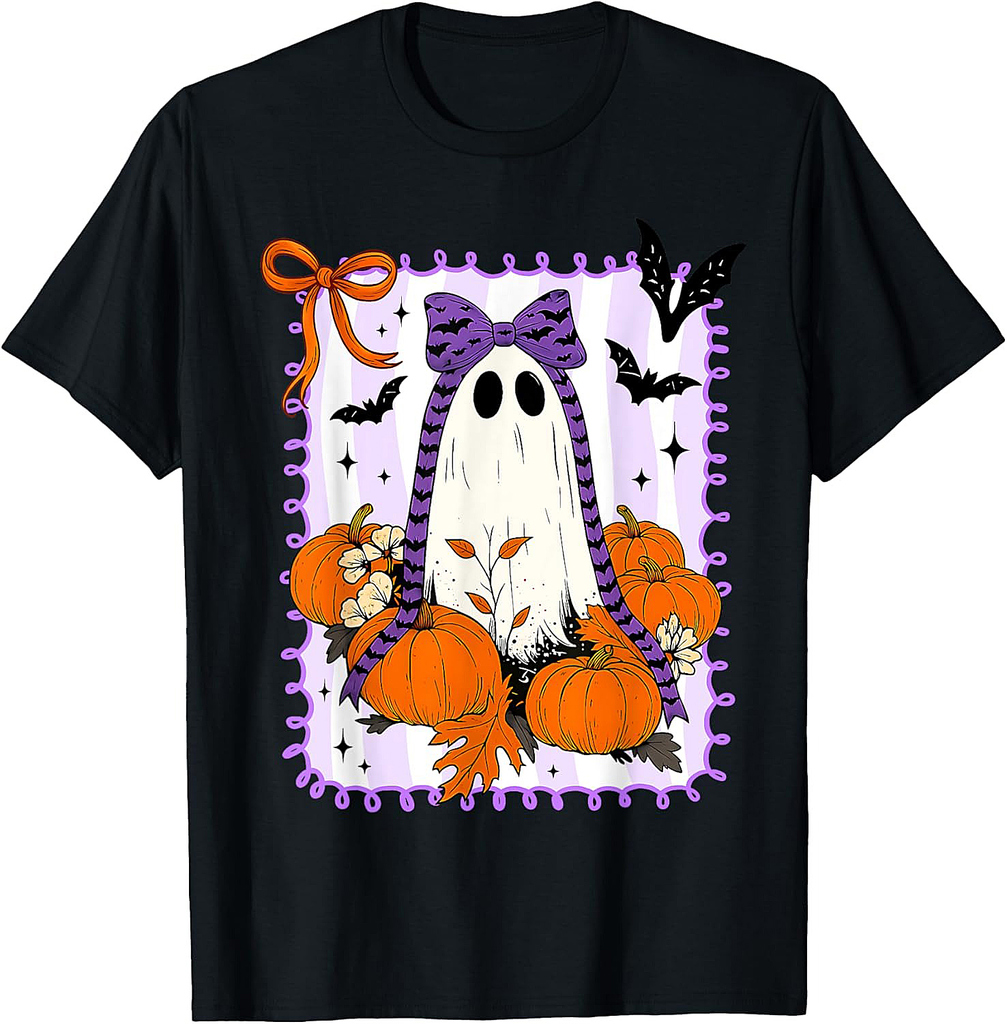 Spooky Vibes Retro Ghost Coquette Bow Halloween Women Girls T-Shirt
