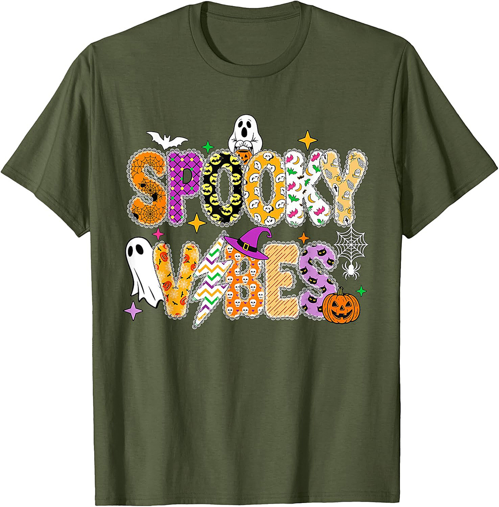 Spooky Vibes Retro Ghost Coquette Bow Halloween Women Girls T-Shirt