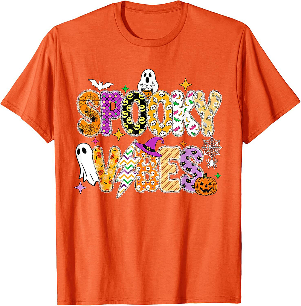Spooky Vibes Retro Ghost Coquette Bow Halloween Women Girls T-Shirt
